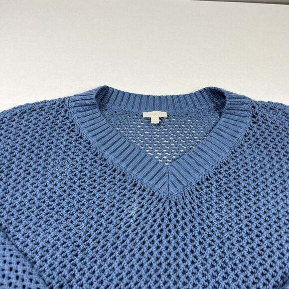 Talbots Open Knit Raglan Sweater Blue V-Neck Coastal Grandmother Pullover LARGE - Picture 3 of 10